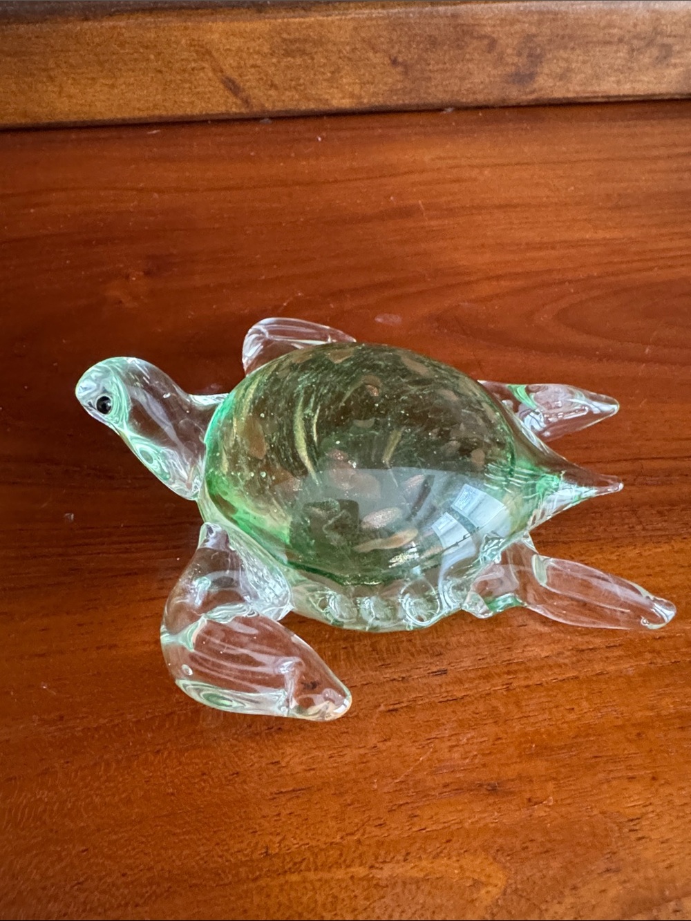 Lenox Sea Turtle Green Glass Gold Speckles Paperweight Crystal Tortuous